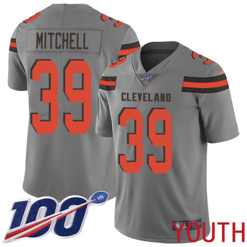 Cleveland Browns Terrance Mitchell Youth Gray Limited Jersey #39 NFL Football 100th Season Inverted Legend